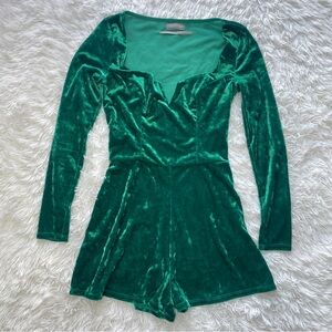 Urban Outfitters Sasha Crushed Velvet Long Sleeve Romper